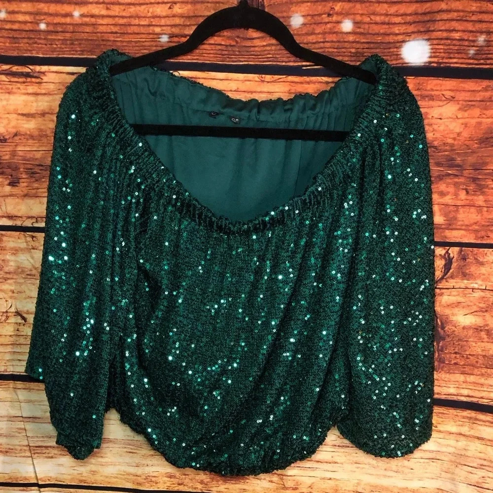 Green Sequin All Over Crop - image 5